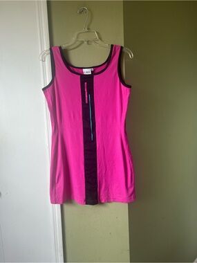 LBH Hot Pink with Black Center Stripe Tennis Dress Sz Small